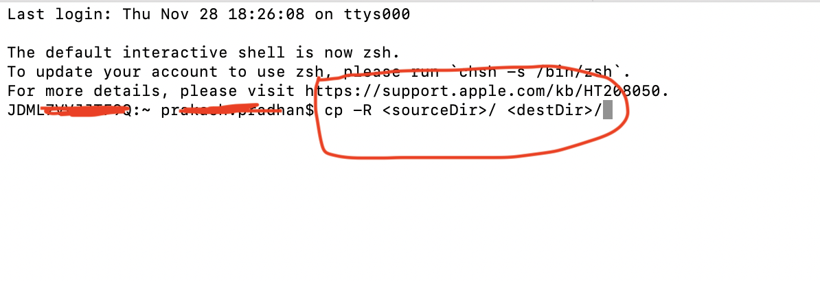 Recursive copy command in macOS